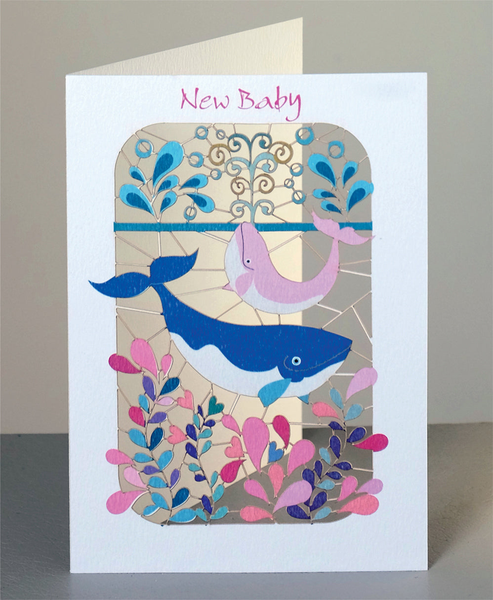 ''New Baby'' Card, Baby Girl, - Whales - PM227
