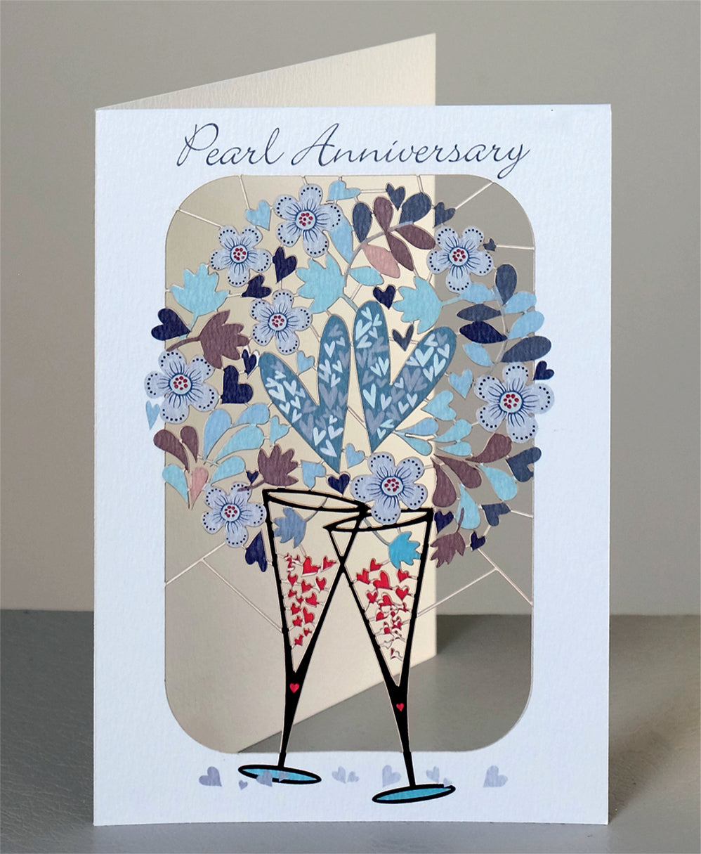 ''Pearl Anniversary'' - Champagne Glasses - 30th Anniversary Card, #PM-258