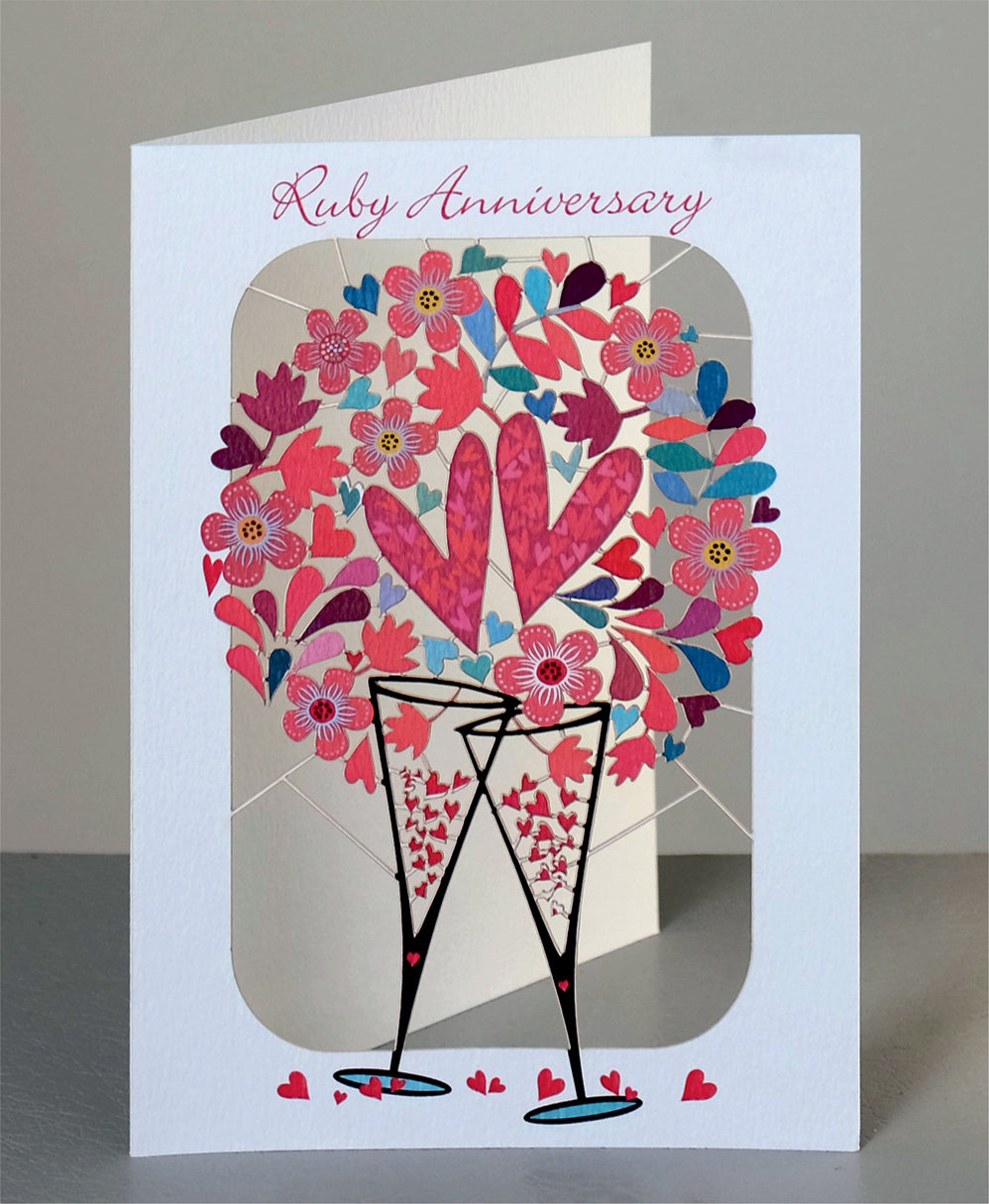 ''Ruby Anniversary'' - Champagne Glasses - 40th Anniversary Card, #PM-259