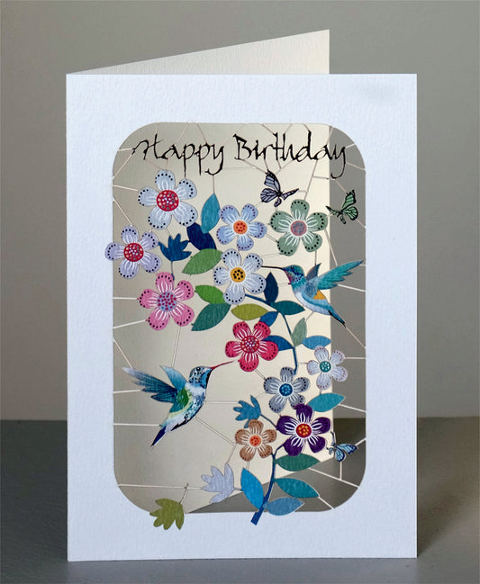 Hummingbirds & Flowers - ''Happy Birthday'' - Birthday Card - PM262