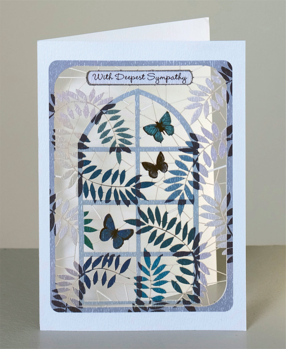''With Deepest Sympathy'' - Butterflies in Window - Sympathy Card - #PM-817