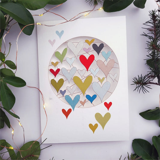 Multi Coloured Hearts - Blank - Love/Valentines Card - PM857