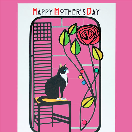 Cat/Rose - ''Happy Mother's Day'' - Mother's Day Card - Charles Rennie Mackintosh Style - PMM 017