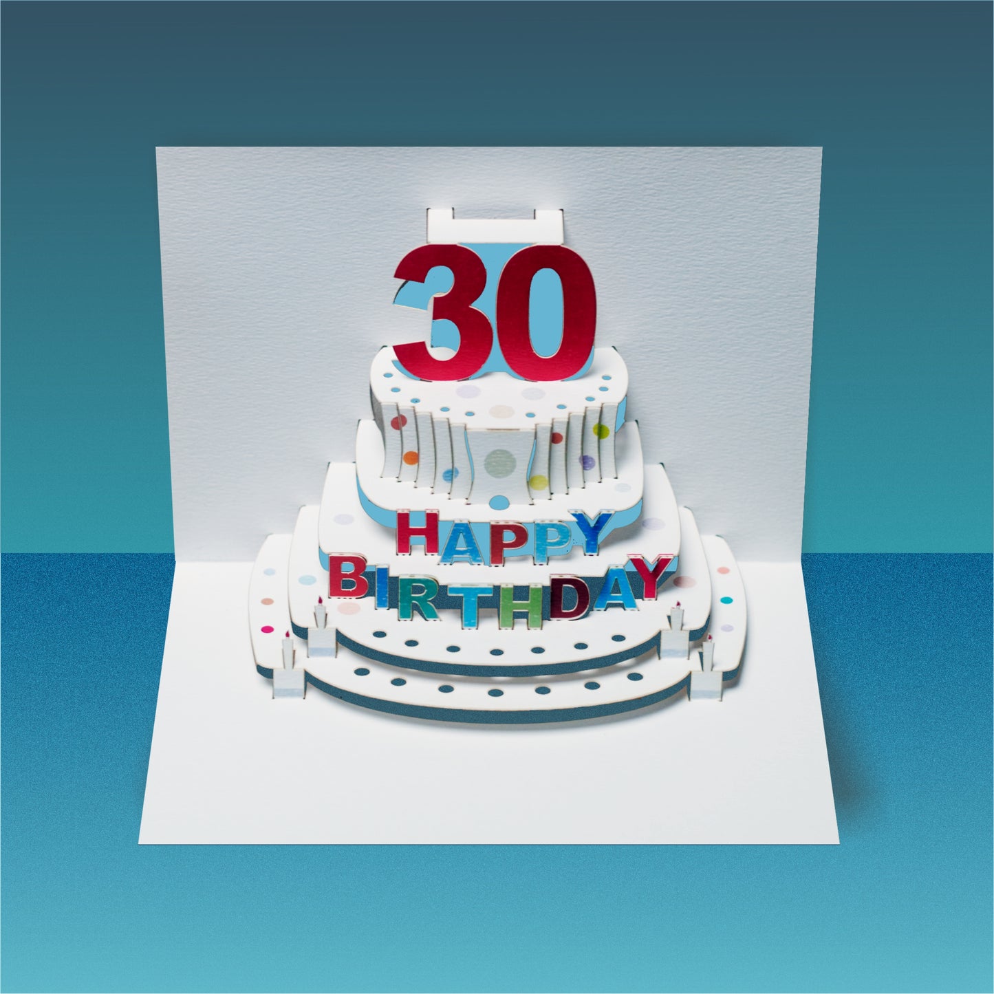 Age 30 Birthday Card - White- 30th Birthday Card, Cake Birthday Card, Pop Up Card. #POP-045 (AGE30)