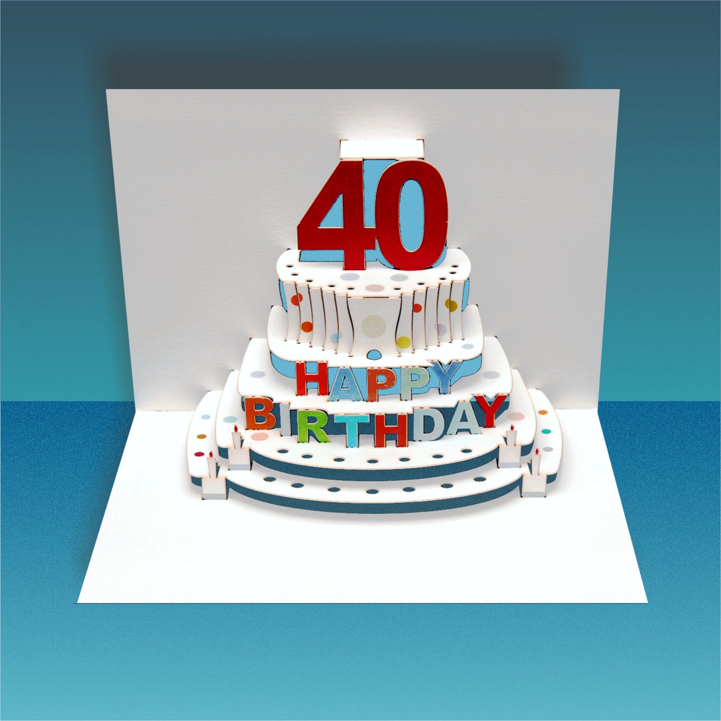 Age 40 Birthday Card - White - 40th Birthday Card, Cake Birthday Card, Pop Up Card. #POP-046 (AGE40)