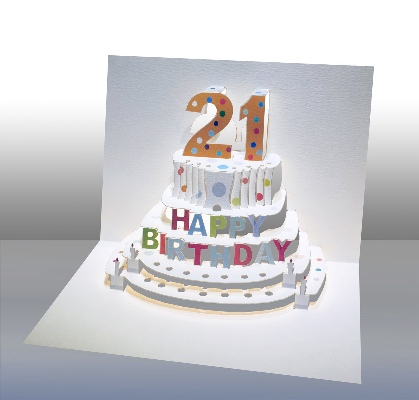 Age 21 Birthday Card -White - 21st Birthday Card, Cake Birthday Card, Pop Up Card. #POP-006 (AGE21)