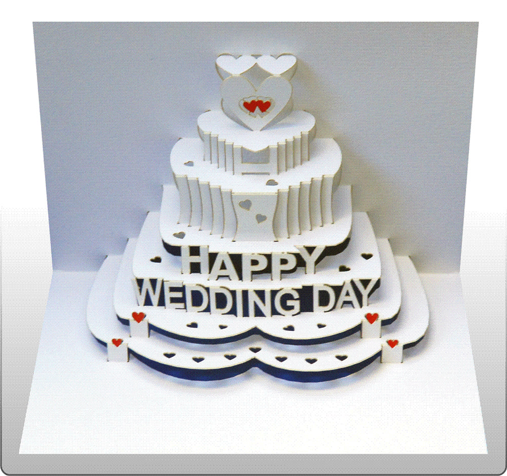 Pop Up - ''Happy Wedding Day'' - Heart Cake Card - 3d Card, Wedding Card, Pop Up Card  #POP-088