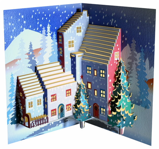 Christmas Tree - Christmas Houses - Christmas Card - 3d Card, Pop Up Card - Blank - #POP-110