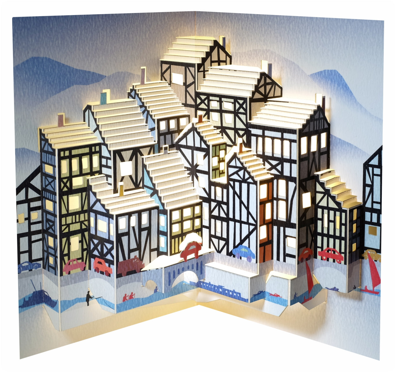 Bavarian Christmas Houses - Christmas Card - 3d Card, Pop Up Card - Blank - #POP-114