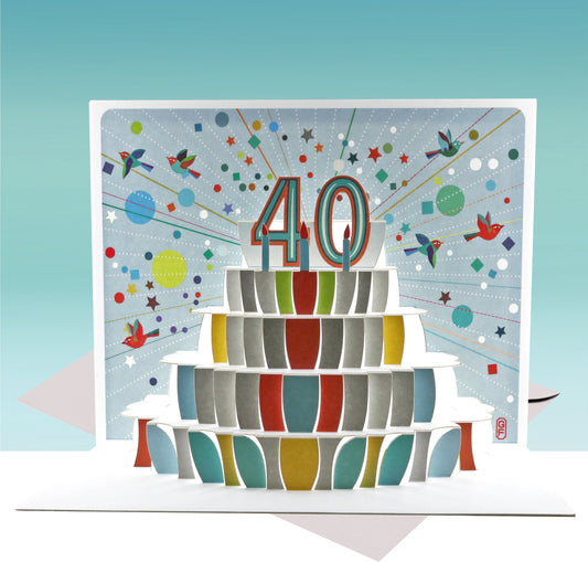Age 40 Birthday Card, 40th Birthday Card, Cake Birthday Card, Pop Up Card. #POP-149 (AGE40)