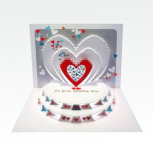 ''On Your Wedding Day'' Red and White Hearts - Wedding Card #POP194