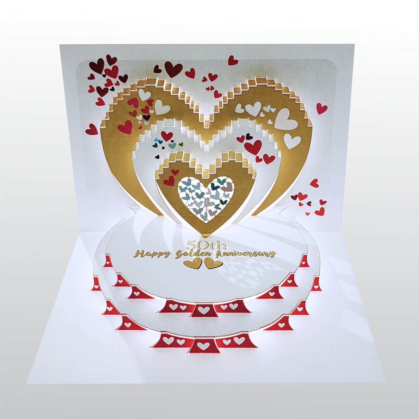 ''50th Happy Golden Anniversary '' - Golden Hearts - 50th Gold Anniversary Card, #POP-197