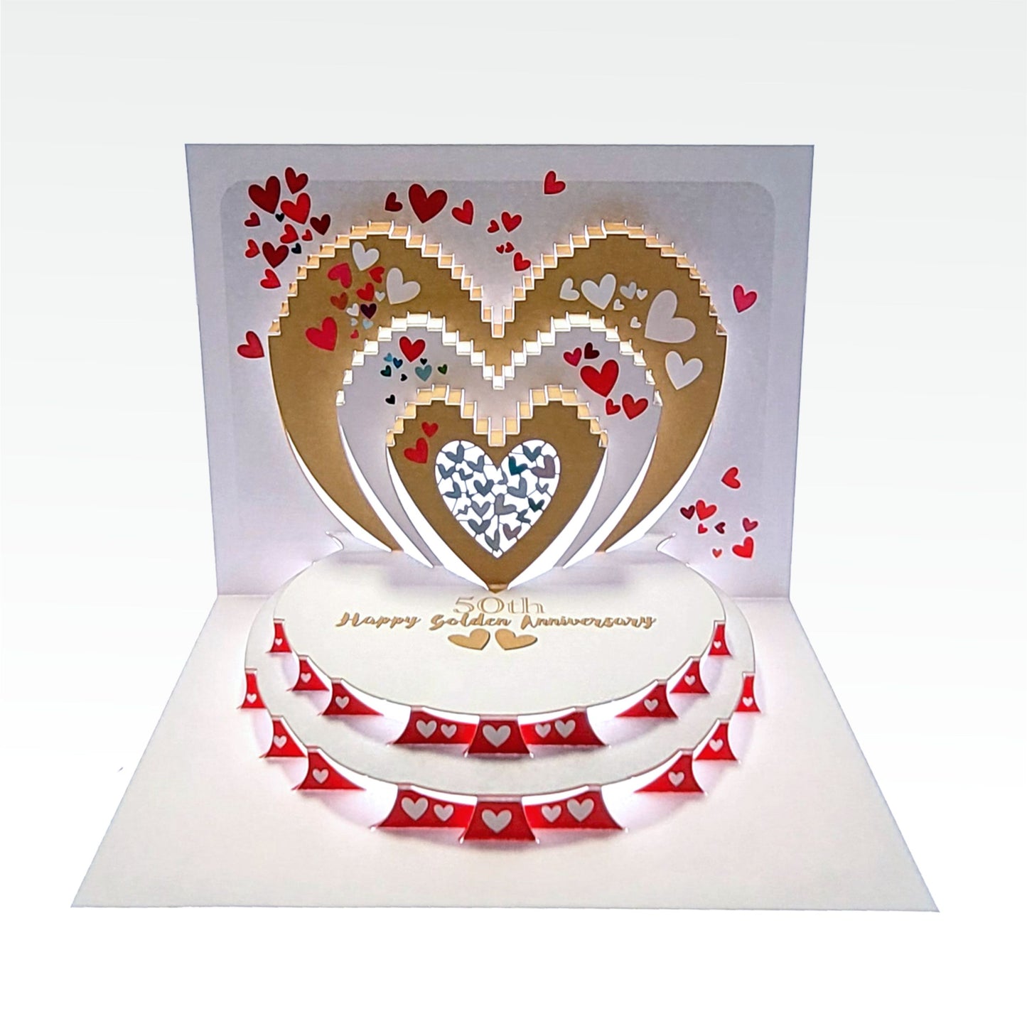 ''50th Happy Golden Anniversary '' - Golden Hearts - 50th Gold Anniversary Card, #POP-197