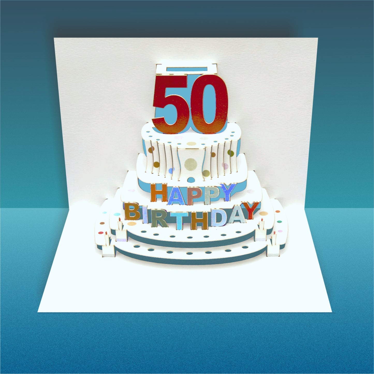 Age 50 Birthday Card - White - 50th Birthday Card, Cake Birthday Card, Pop Up Card. #POP047 (AGE50)