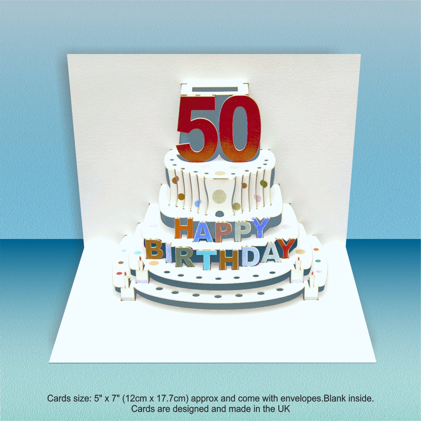 Age 50 Birthday Card - White - 50th Birthday Card, Cake Birthday Card, Pop Up Card. #POP047 (AGE50)
