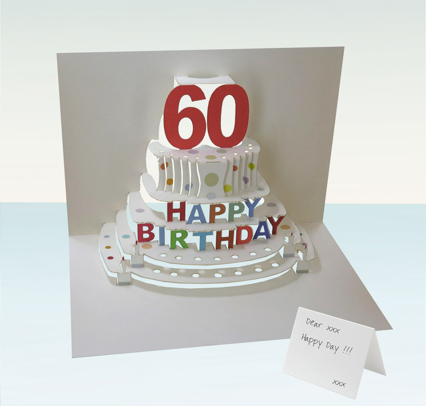 Age 60 Birthday Card - White - 60th Birthday Card, Cake Birthday Card, Pop Up Card. #POP-048 (AGE60)