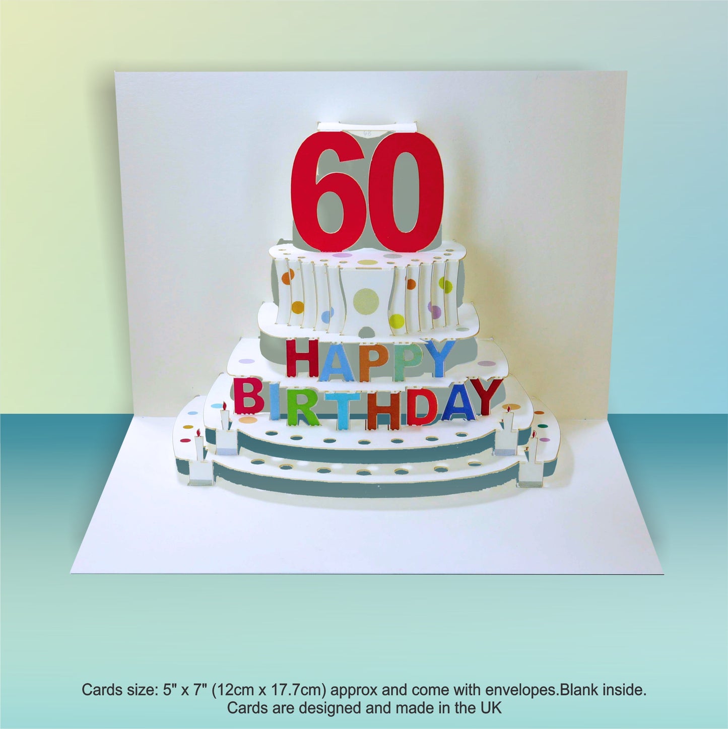 Age 60 Birthday Card - White - 60th Birthday Card, Cake Birthday Card, Pop Up Card. #POP-048 (AGE60)
