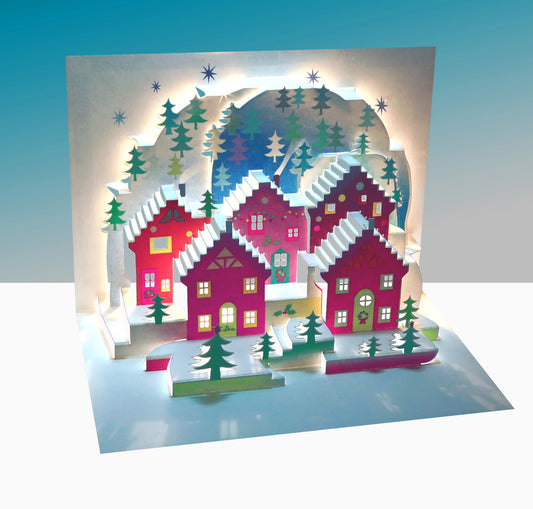 Pop Up Alpine Village Christmas Card - 3d Card, Pop Up Card - Blank - #POP-094