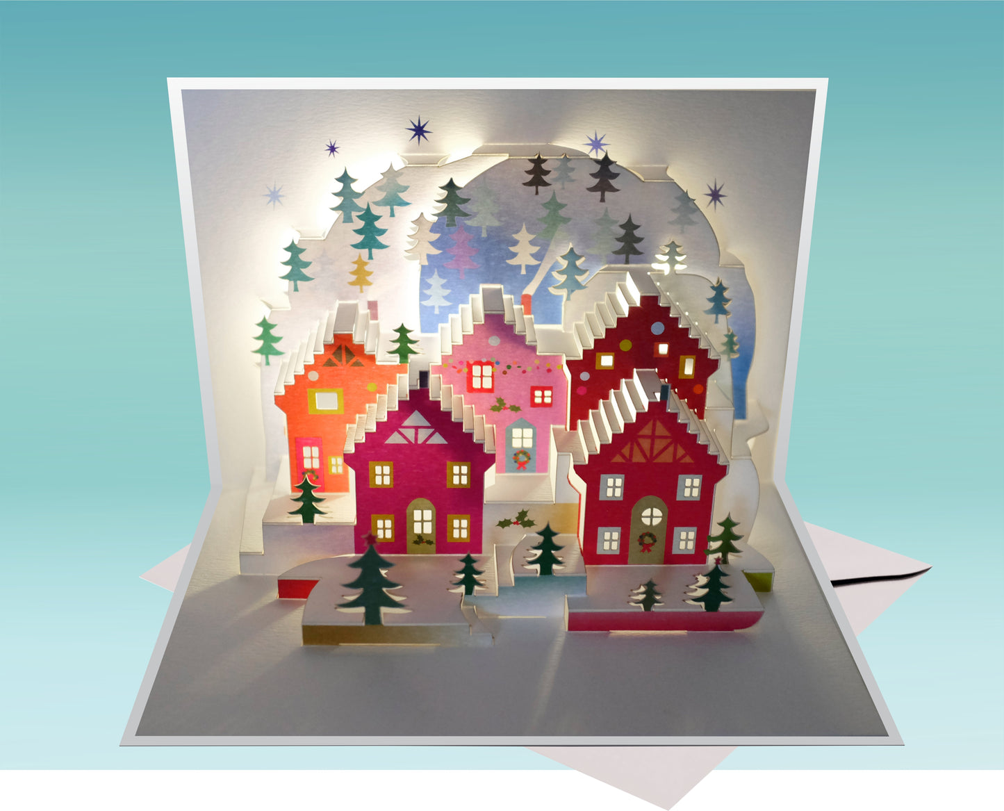 Pop Up Alpine Village Christmas Card - 3d Card, Pop Up Card - Blank - #POP-094