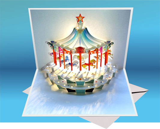 Pop Up ''Happy Birthday'' Carousel Card - 3d Card, Birthday Card, Pop Up Card. #POP-096