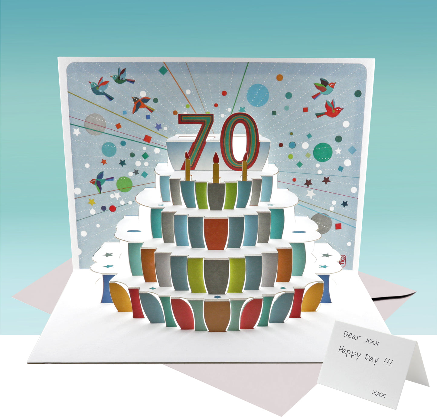 Age 70 Birthday Card, 70th Birthday Card, Cake Birthday Card, Pop Up Card. #POP-153 (AGE70)
