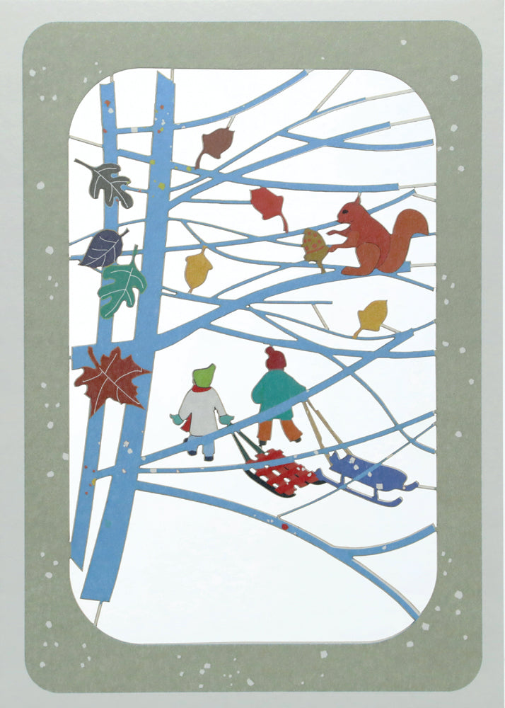 Children Tobogganing - Christmas Card - Blank - #XP-083