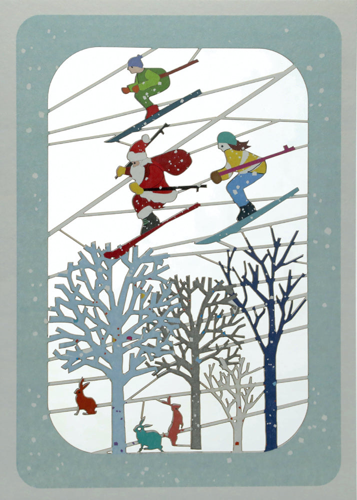 Father Christmas Skiing - Christmas Card - Blank - #XP-084