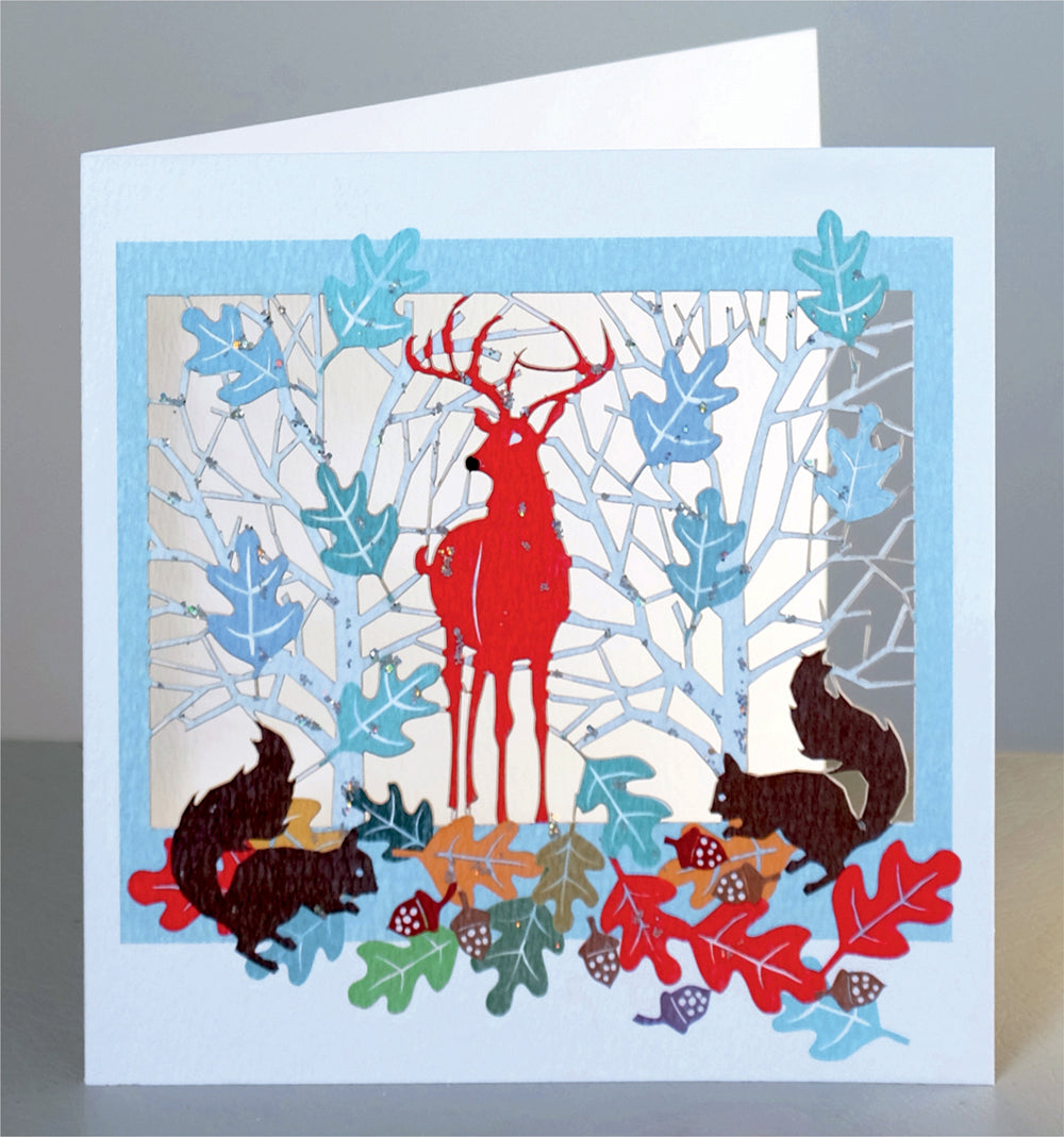 Stag and Squirrels - Glitter - Christmas Card - Blank - XPM023