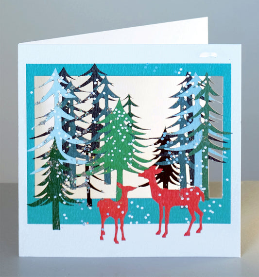 Deer in Forest - Glitter - Christmas Card - Blank - XPM024