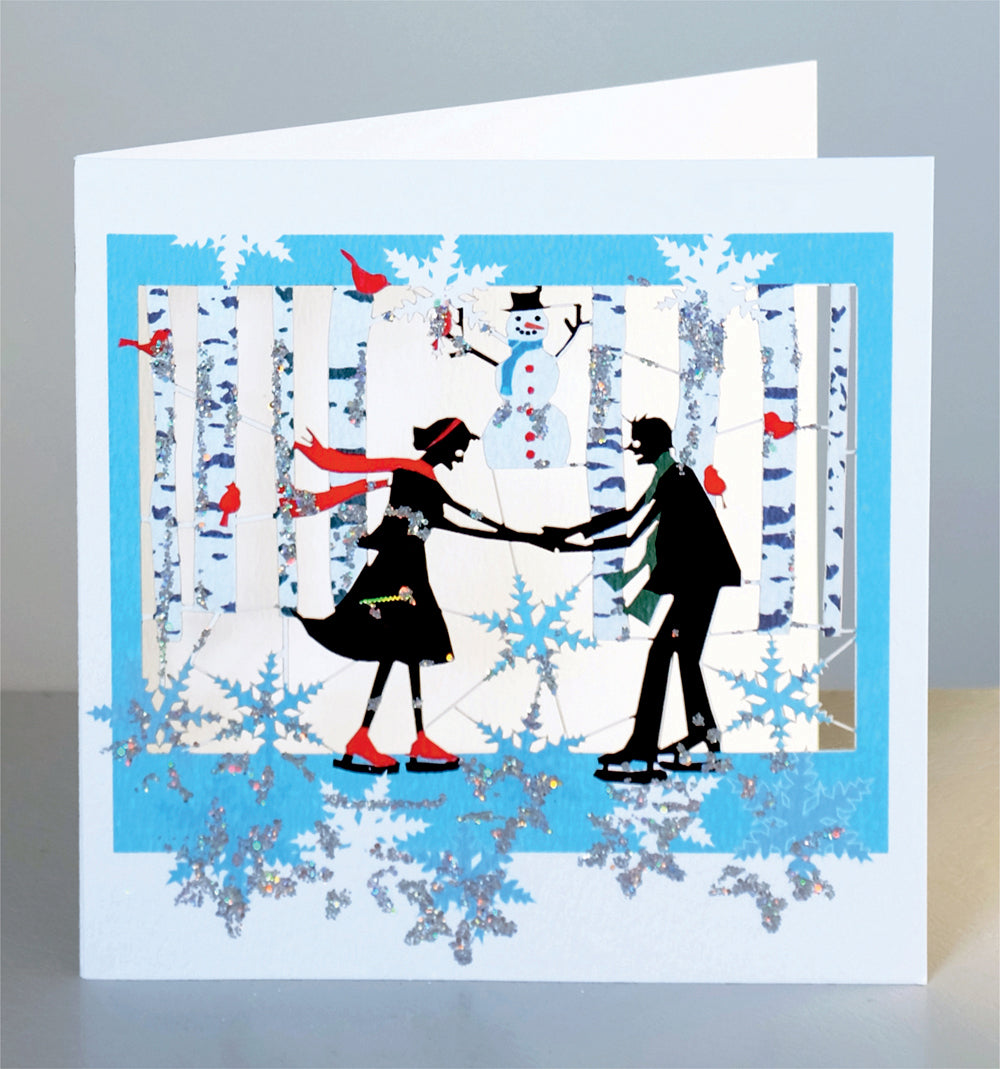 Couple Ice Skating - Glitter - Christmas Card - Blank - XPM026