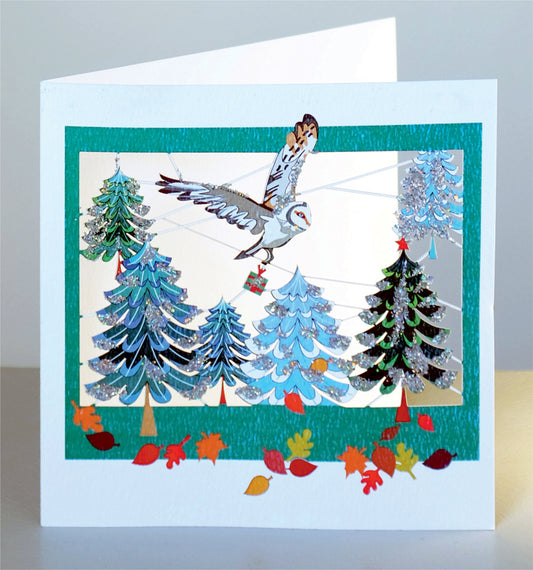 Owl Delivering Presents - Glitter - Christmas Card - Blank - XPM032