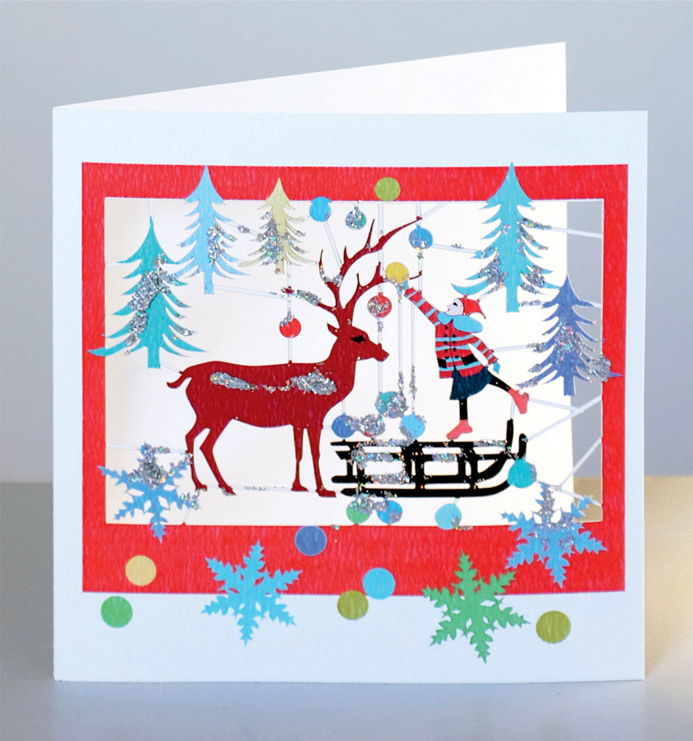 Decorating Rudolph - Glitter - Christmas Card - Blank - XPM034