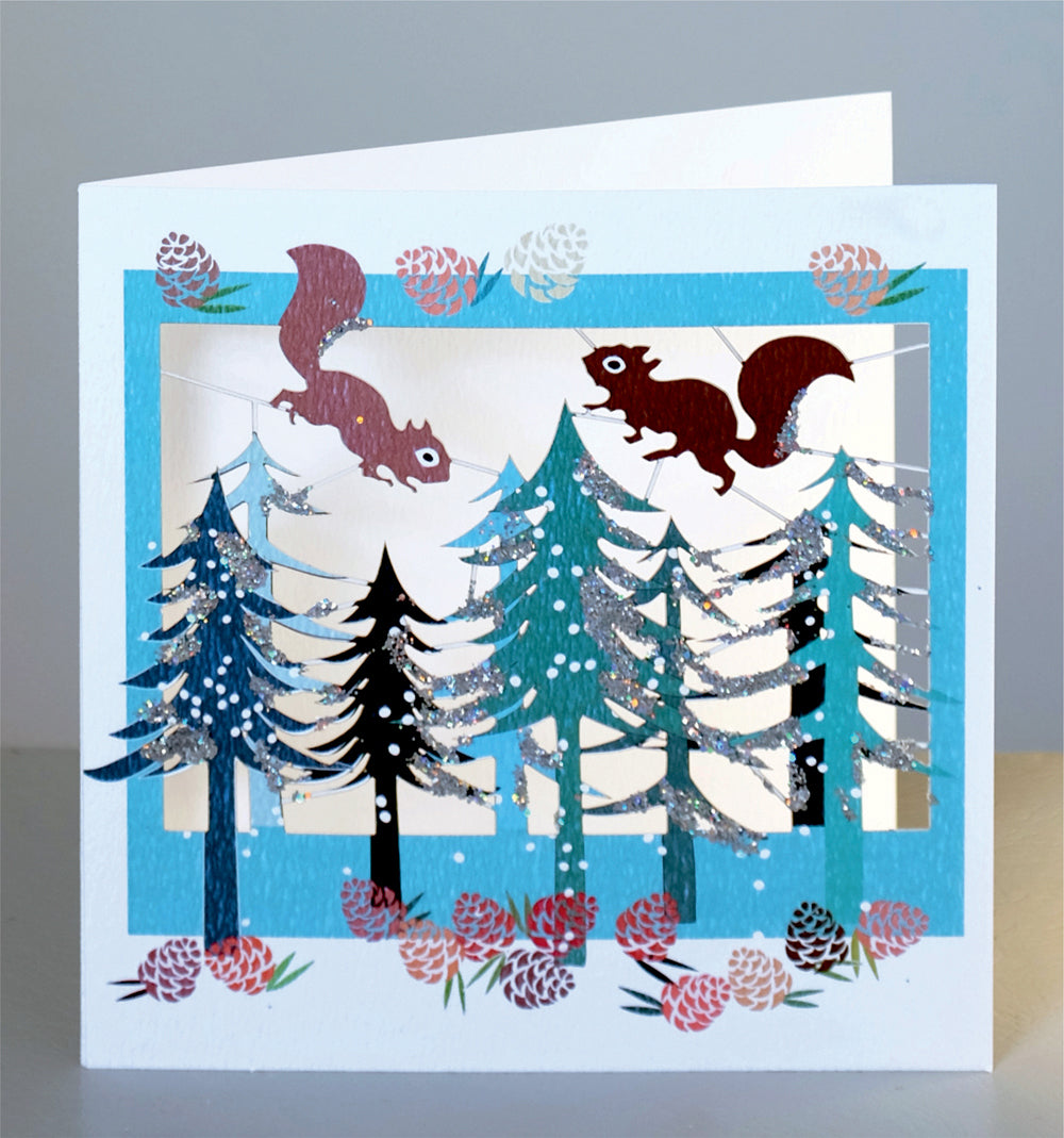 Squirrels in the Forest - Glitter - Christmas Card - Blank - XPM035
