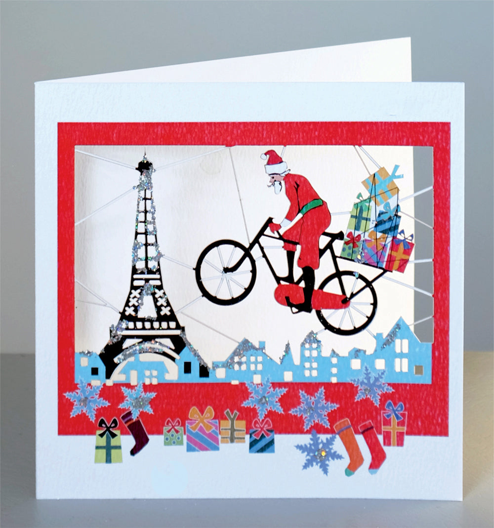 Father Christmas in Paris - Glitter - Christmas Card - Blank - XPM036