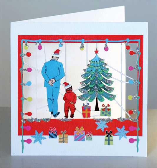 Father and Son at Christmas - Glitter - Christmas Card - Blank - XPM041